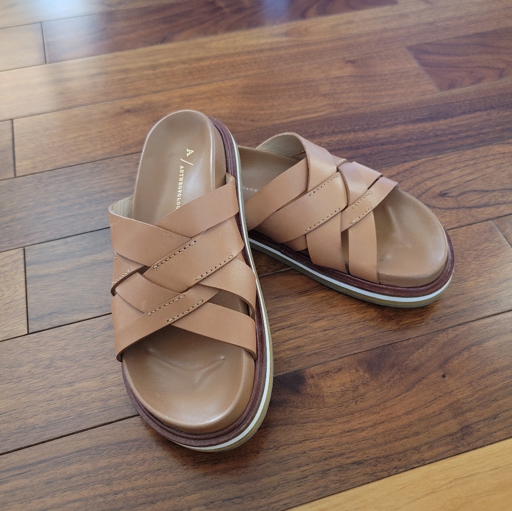 Anthropologie Viviana Leather Crisscross Sandals 36